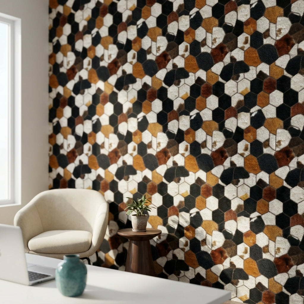 Altıgen Geometrik Duvar Kağıdı Siyah Hardal Salon Deseni