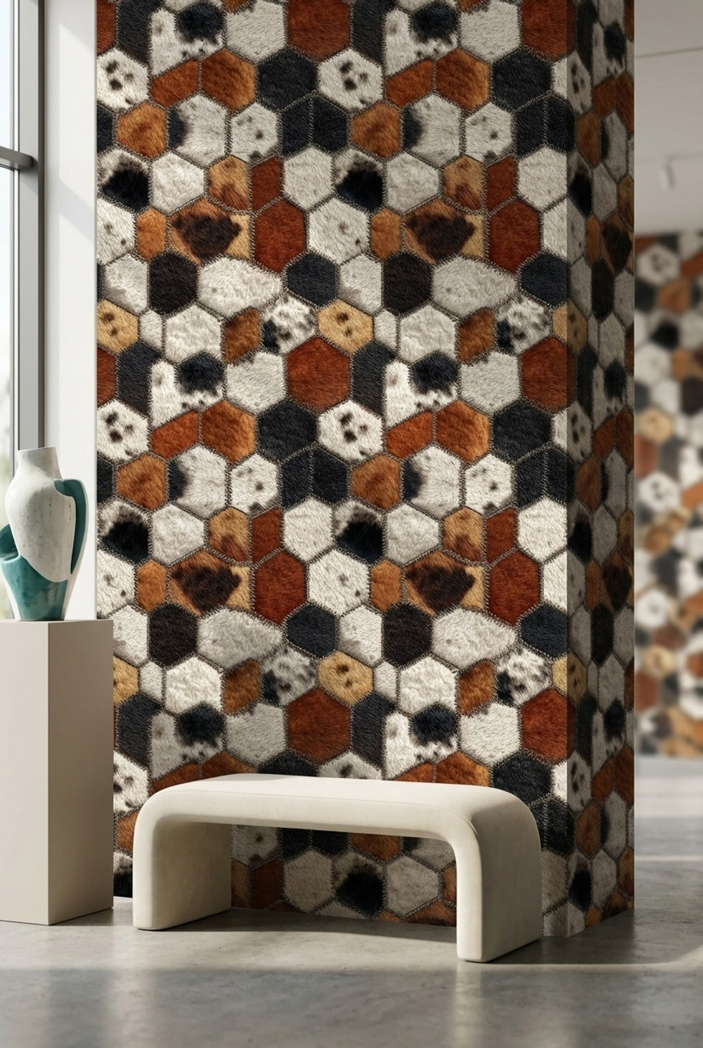 Altıgen Geometrik Duvar Kağıdı Kahverengi Siyah Modern Salon
