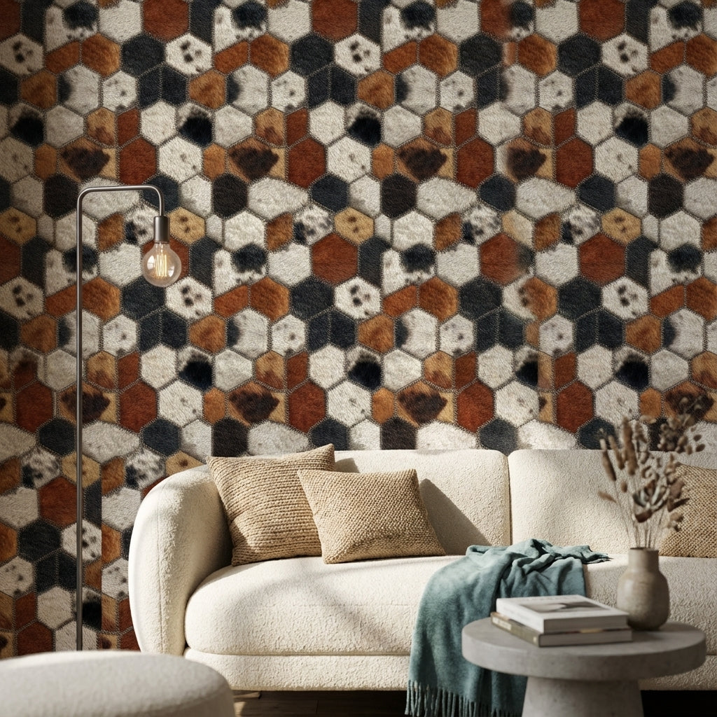Altıgen Geometrik Duvar Kağıdı Kahverengi Siyah Modern Salon