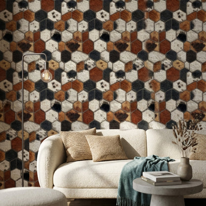 Altıgen Geometrik Duvar Kağıdı Kahverengi Siyah Modern Salon