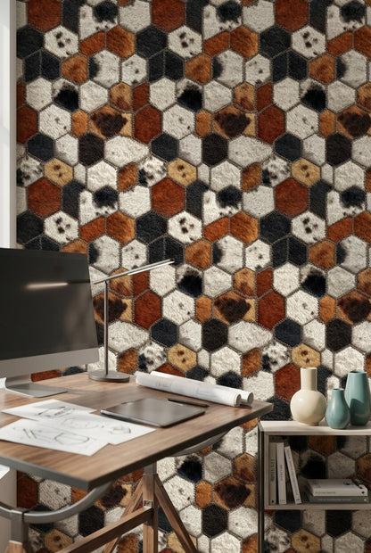 Altıgen Geometrik Duvar Kağıdı Kahverengi Siyah Modern Salon