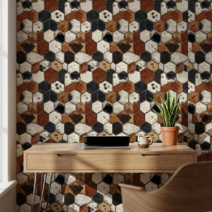 Altıgen Geometrik Duvar Kağıdı Kahverengi Siyah Modern Salon
