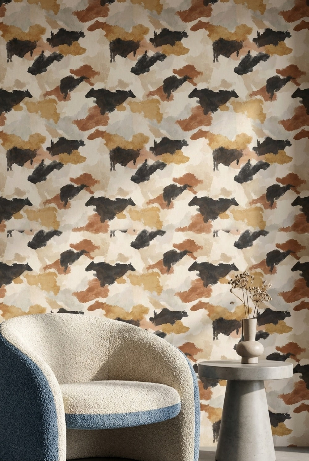 Soyut Kamuflaj Duvar Kağıdı Bej Siyah Desenli Salon