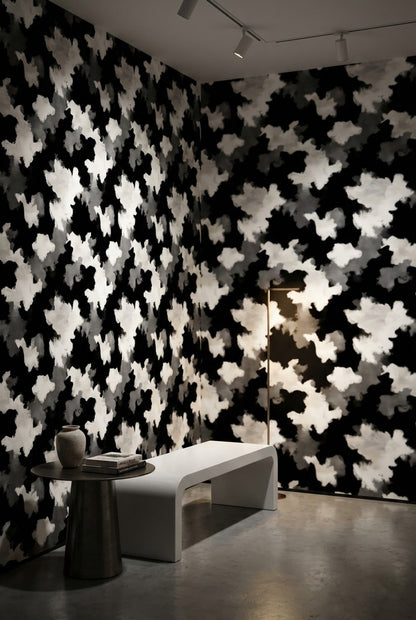 Siyah Beyaz Bulut Desenli Duvar Kağıdı Modern Salon
