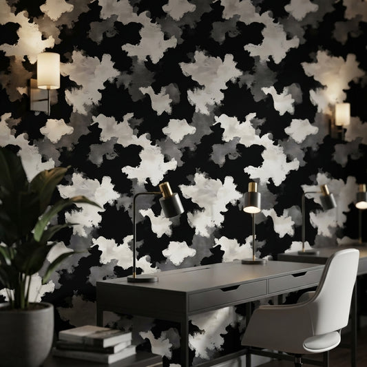 Siyah Beyaz Bulut Desenli Duvar Kağıdı Modern Salon