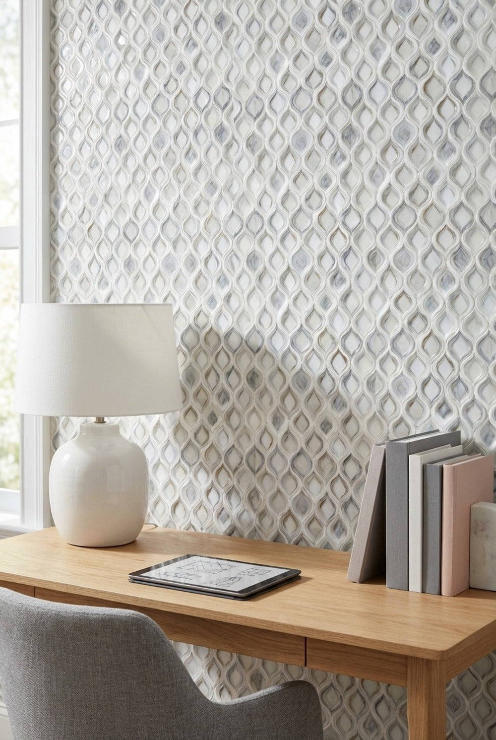 Geometrik Damla Desenli Duvar Kağıdı Beyaz Gri Modern