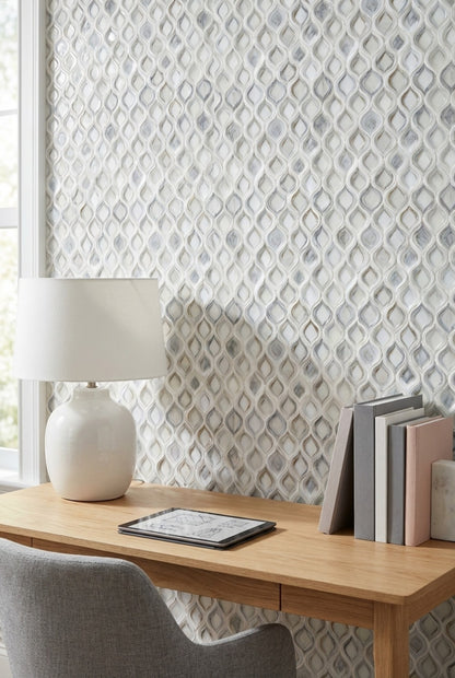 Geometrik Damla Desenli Duvar Kağıdı Beyaz Gri Modern