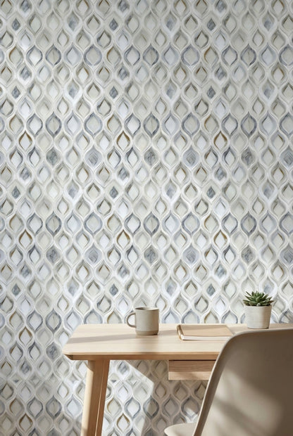 Geometrik Damla Desenli Duvar Kağıdı Beyaz Gri Modern