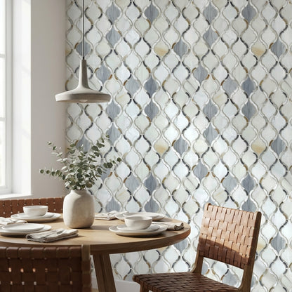 Geometrik Kafes Desenli Duvar Kağıdı Gri Krem Modern