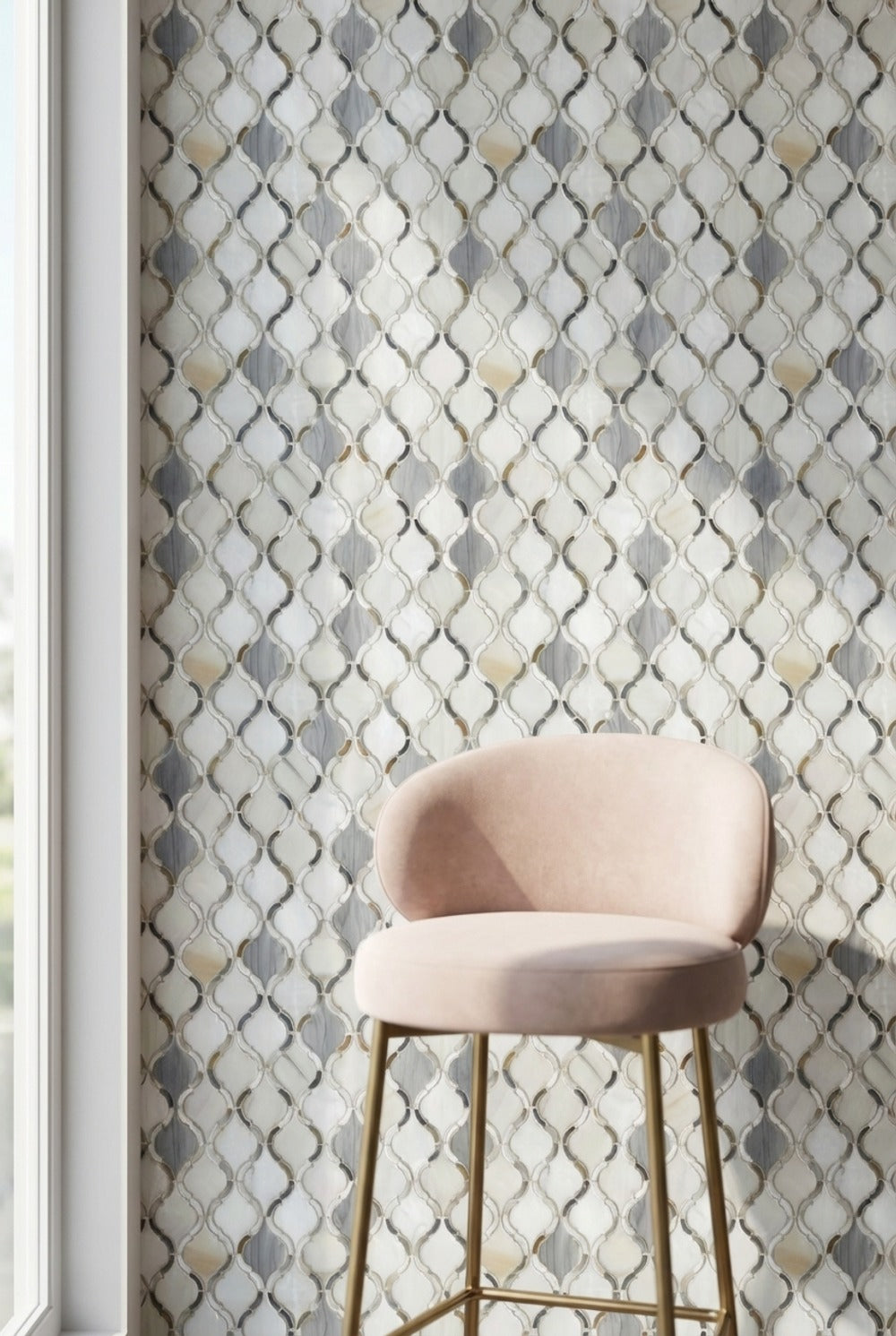 Geometrik Kafes Desenli Duvar Kağıdı Gri Krem Modern