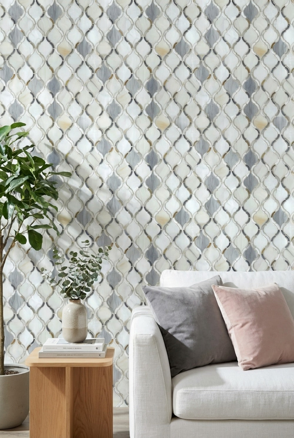 Geometrik Kafes Desenli Duvar Kağıdı Gri Krem Modern