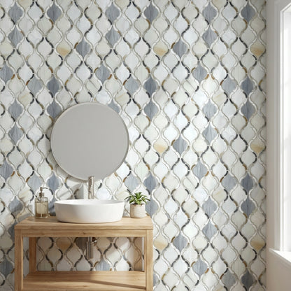 Geometrik Kafes Desenli Duvar Kağıdı Gri Krem Modern