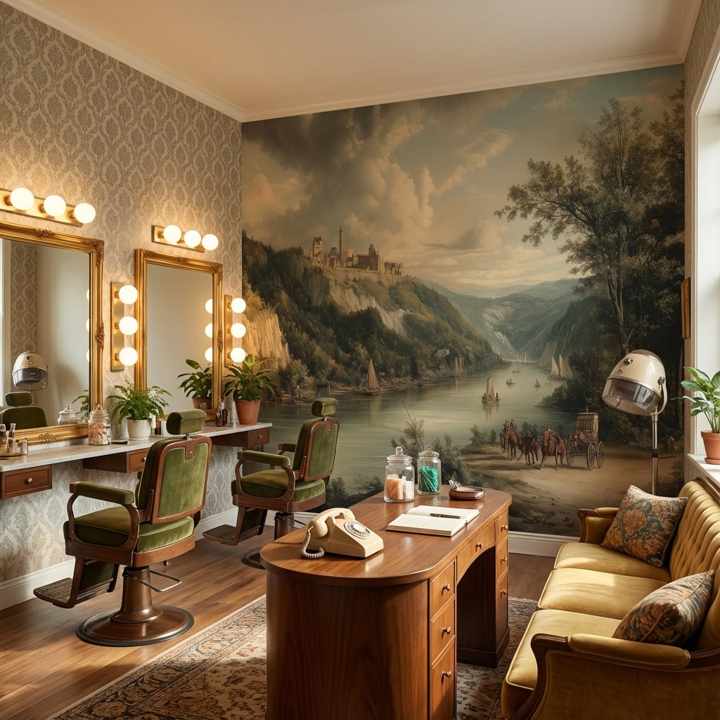 Nehir Vadisi Manzaralı Poster Duvar Kağıdı Vintage Salon Dekoru