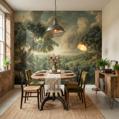 Pastoral Manzara Poster Duvar Kağıdı Yeşil Ağaçlı Salon