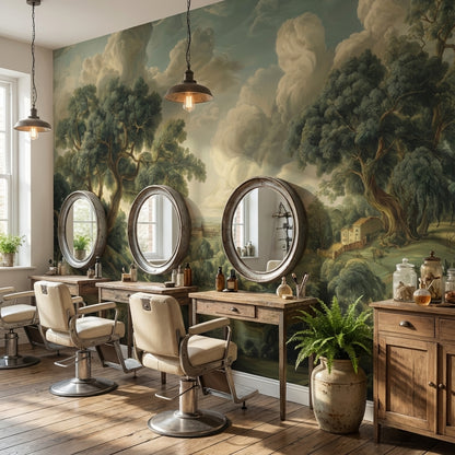 Pastoral Manzara Poster Duvar Kağıdı Yeşil Ağaçlı Salon