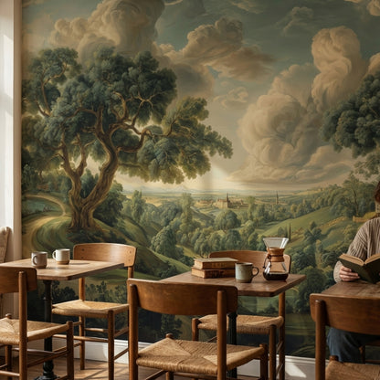 Pastoral Manzara Poster Duvar Kağıdı Yeşil Ağaçlı Salon