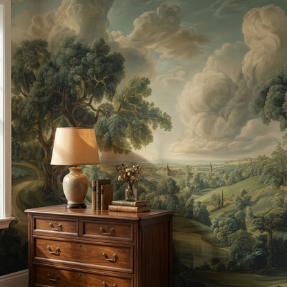 Pastoral Manzara Poster Duvar Kağıdı Yeşil Ağaçlı Salon