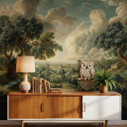 Pastoral Manzara Poster Duvar Kağıdı Yeşil Ağaçlı Salon