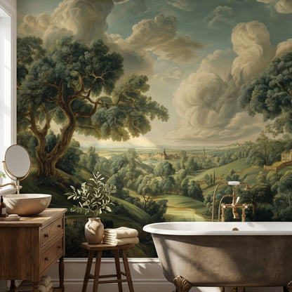 Pastoral Manzara Poster Duvar Kağıdı Yeşil Ağaçlı Salon