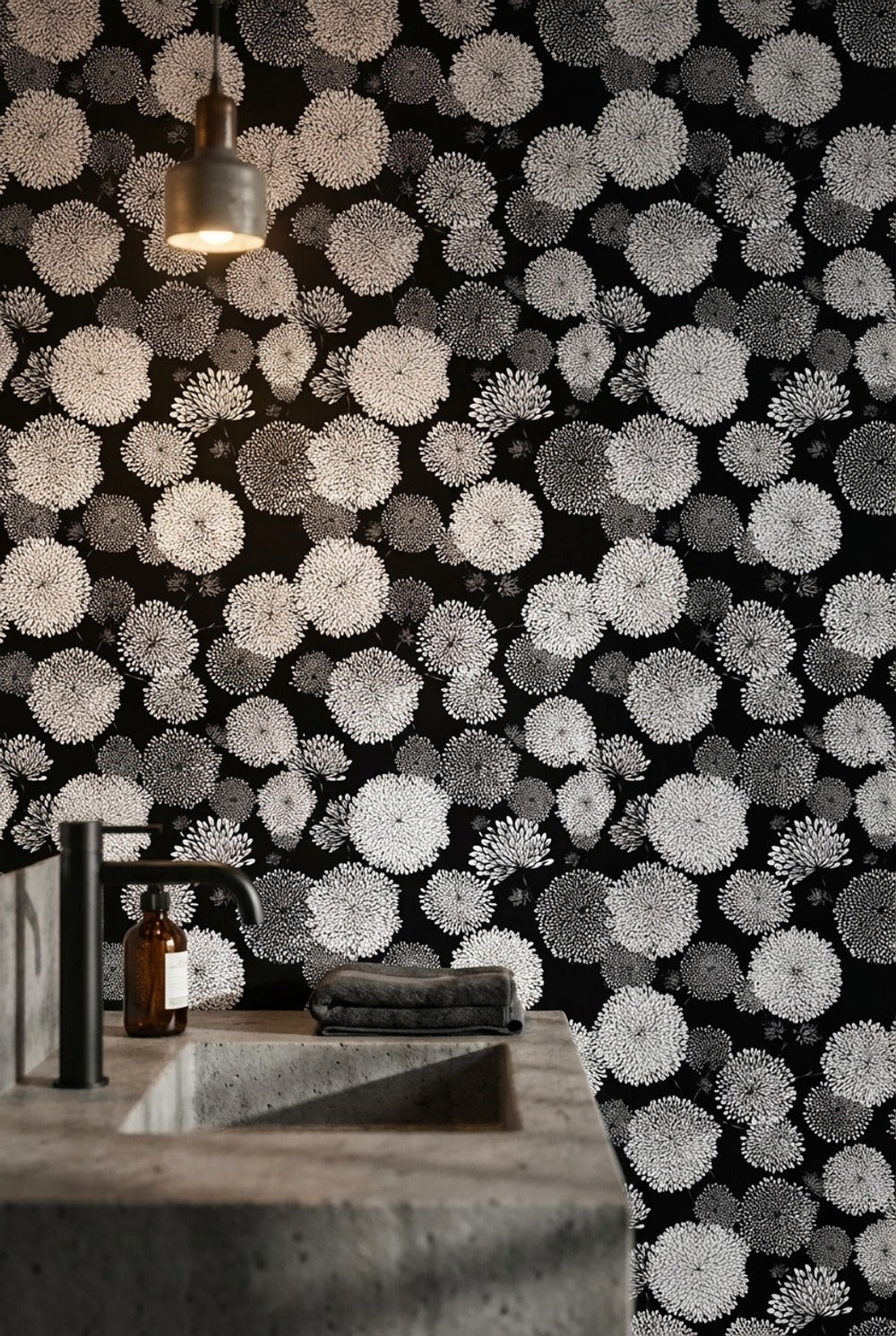 Siyah Beyaz Papatya Desenli Duvar Kağıdı Modern Salon