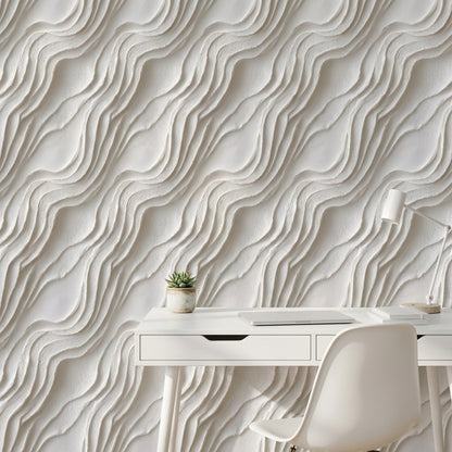 Dalga Desenli Duvar Kağıdı Krem Minimal Salon Duvar Dekoru