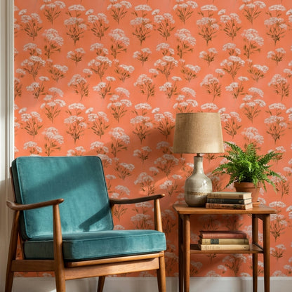 Terracotta Çiçek Desenli Duvar Kağıdı Retro Salon Duvar Dekoru