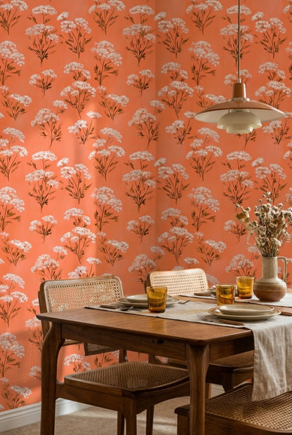 Terracotta Çiçek Desenli Duvar Kağıdı Retro Salon Duvar Dekoru