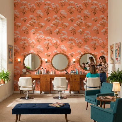 Terracotta Çiçek Desenli Duvar Kağıdı Retro Salon Duvar Dekoru