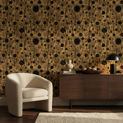 Kahverengi Siyah Soyut Noktalı Duvar Kağıdı Modern Salon