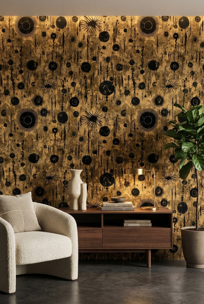 Kahverengi Siyah Soyut Noktalı Duvar Kağıdı Modern Salon