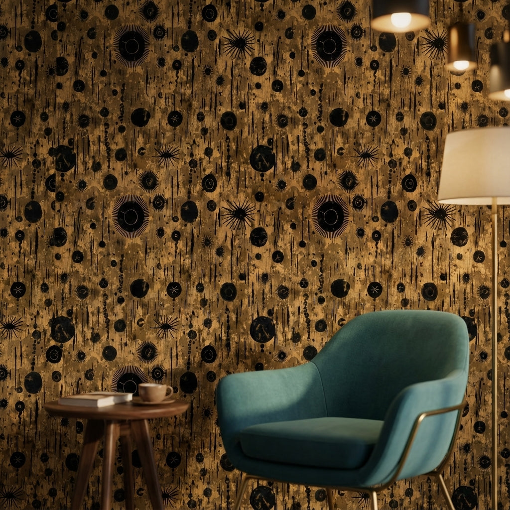 Kahverengi Siyah Soyut Noktalı Duvar Kağıdı Modern Salon