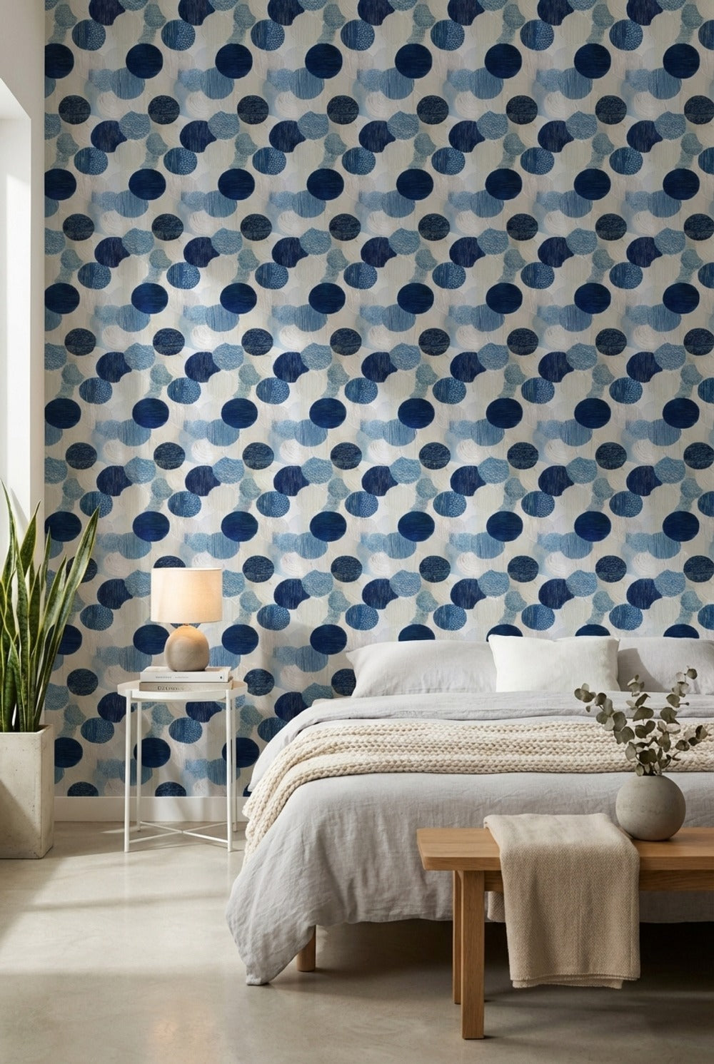 Mavi Daireli Geometrik Duvar Kağıdı Modern Salon Deseni