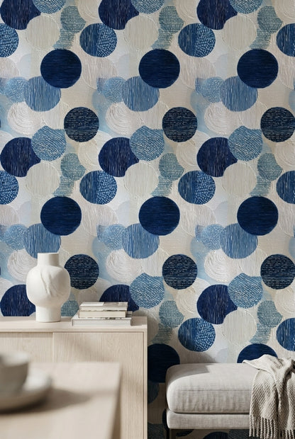 Mavi Daireli Geometrik Duvar Kağıdı Modern Salon Deseni