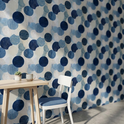 Mavi Daireli Geometrik Duvar Kağıdı Modern Salon Deseni