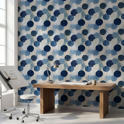 Mavi Daireli Geometrik Duvar Kağıdı Modern Salon Deseni