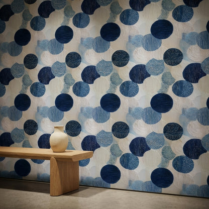 Mavi Daireli Geometrik Duvar Kağıdı Modern Salon Deseni