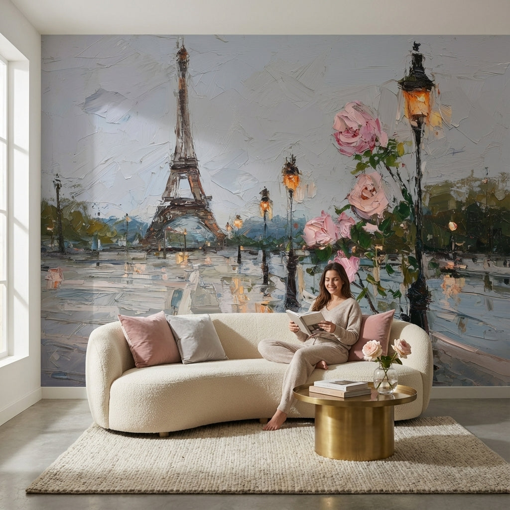 Paris Eyfel Kulesi Poster Duvar Kağıdı Gül Desenli Salon