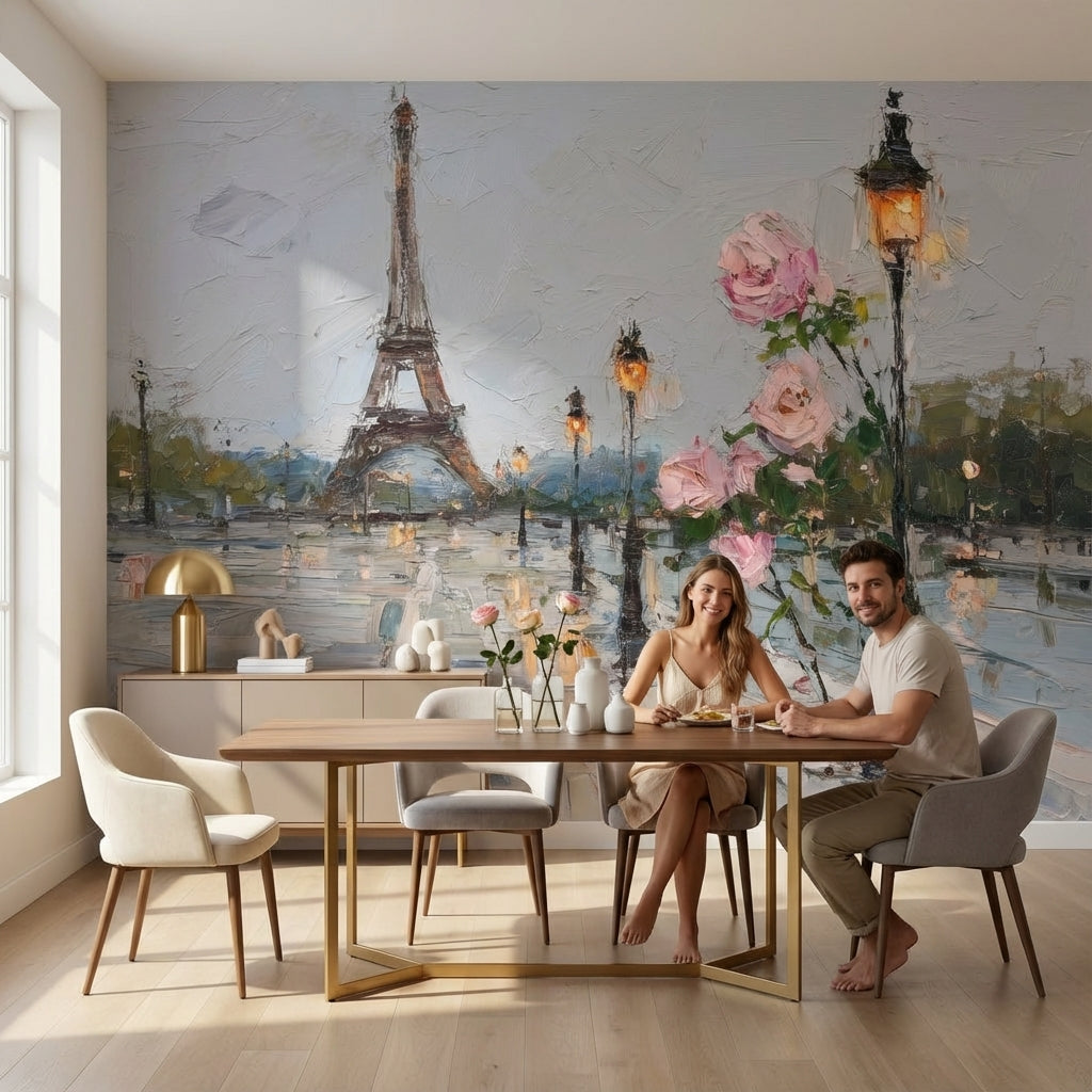 Paris Eyfel Kulesi Poster Duvar Kağıdı Gül Desenli Salon