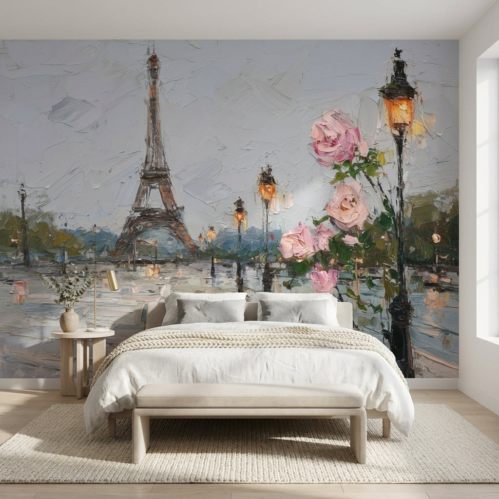 Paris Eyfel Kulesi Poster Duvar Kağıdı Gül Desenli Salon
