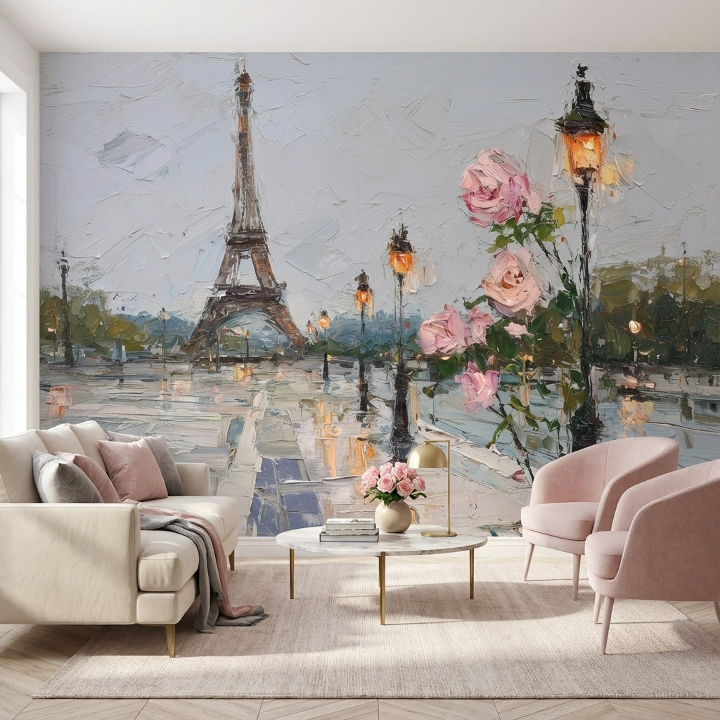 Paris Eyfel Kulesi Poster Duvar Kağıdı Gül Desenli Salon