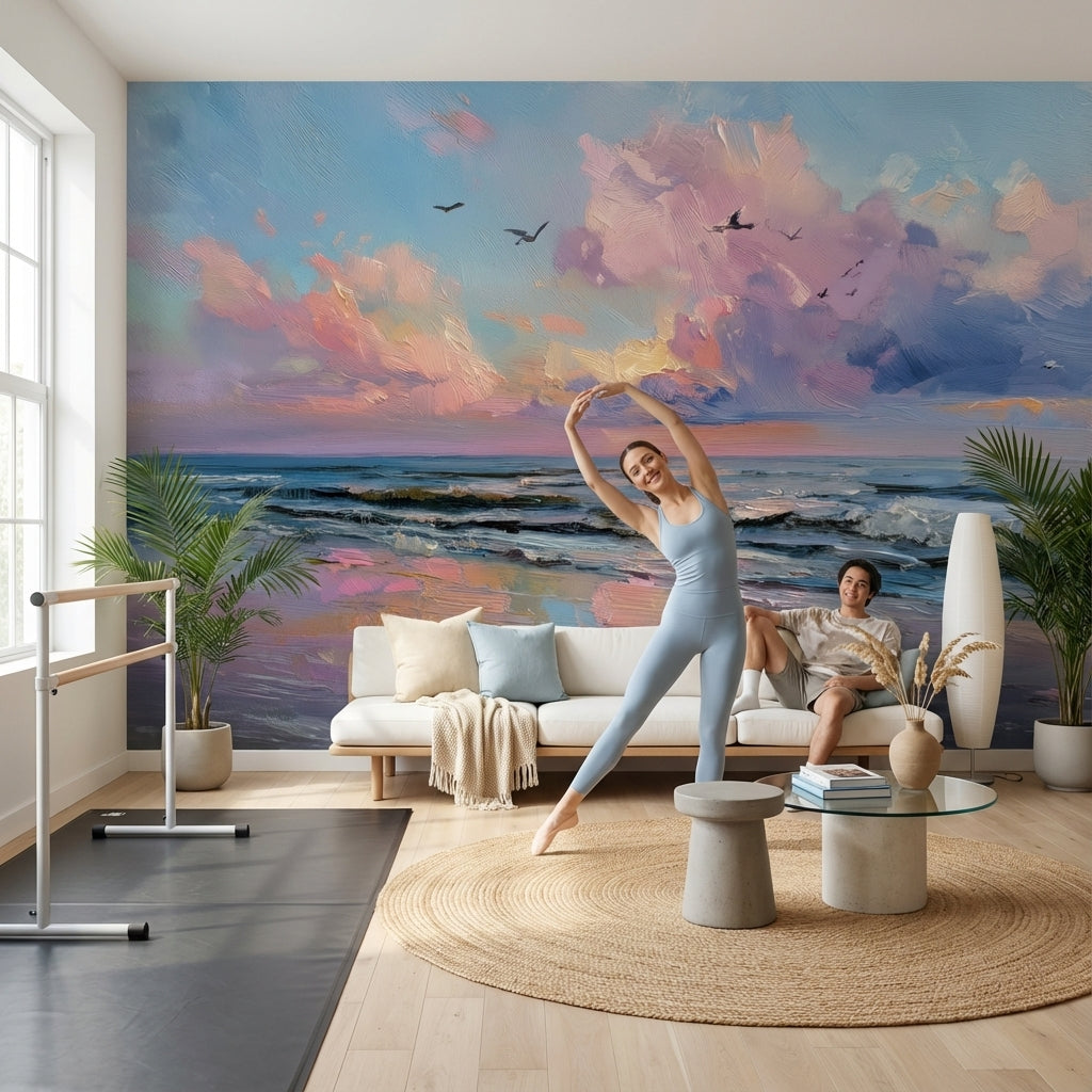 Gün Batımı Deniz Manzaralı Poster Duvar Kağıdı Pastel Renkler