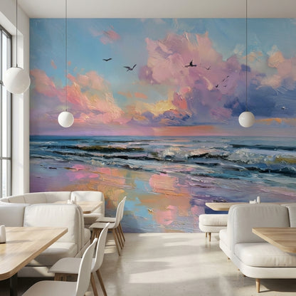 Gün Batımı Deniz Manzaralı Poster Duvar Kağıdı Pastel Renkler