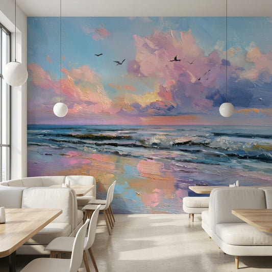 Gün Batımı Deniz Manzaralı Poster Duvar Kağıdı Pastel Renkler