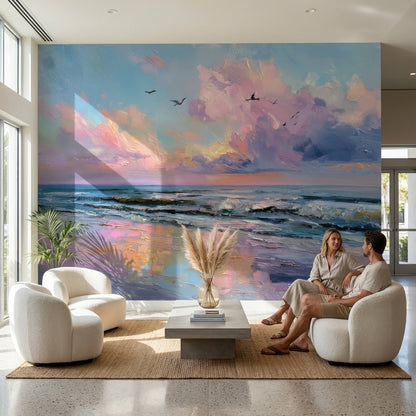 Gün Batımı Deniz Manzaralı Poster Duvar Kağıdı Pastel Renkler