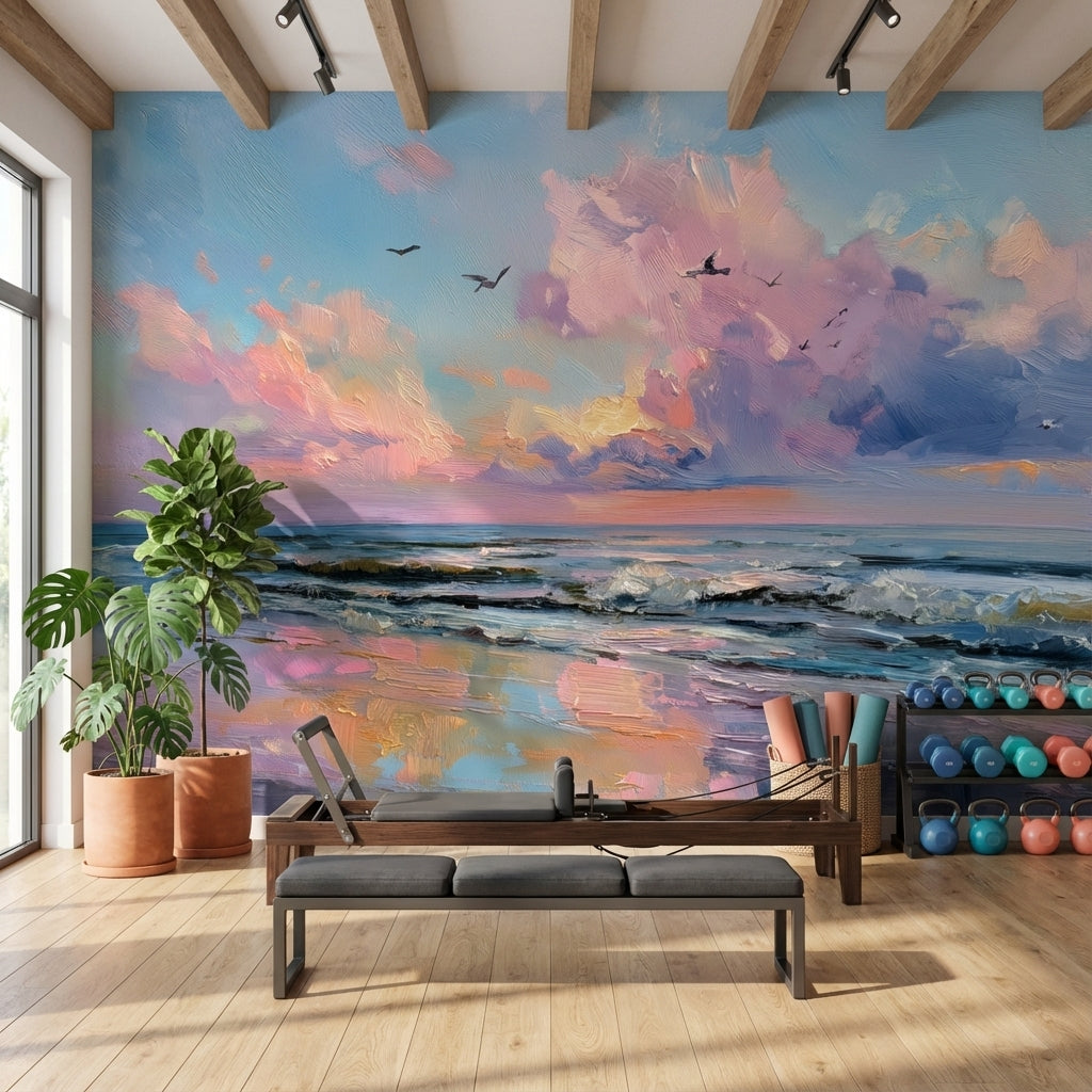 Gün Batımı Deniz Manzaralı Poster Duvar Kağıdı Pastel Renkler