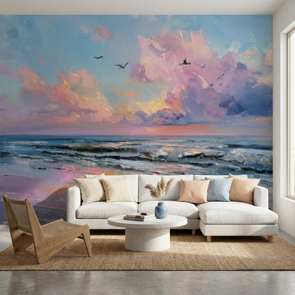 Gün Batımı Deniz Manzaralı Poster Duvar Kağıdı Pastel Renkler