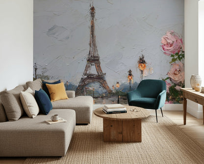 Paris Eyfel Kulesi Poster Duvar Kağıdı Gül Desenli Salon