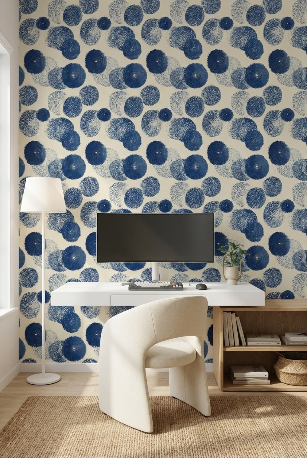 Mavi Daire Desenli Duvar Kağıdı Modern Salon Ofis