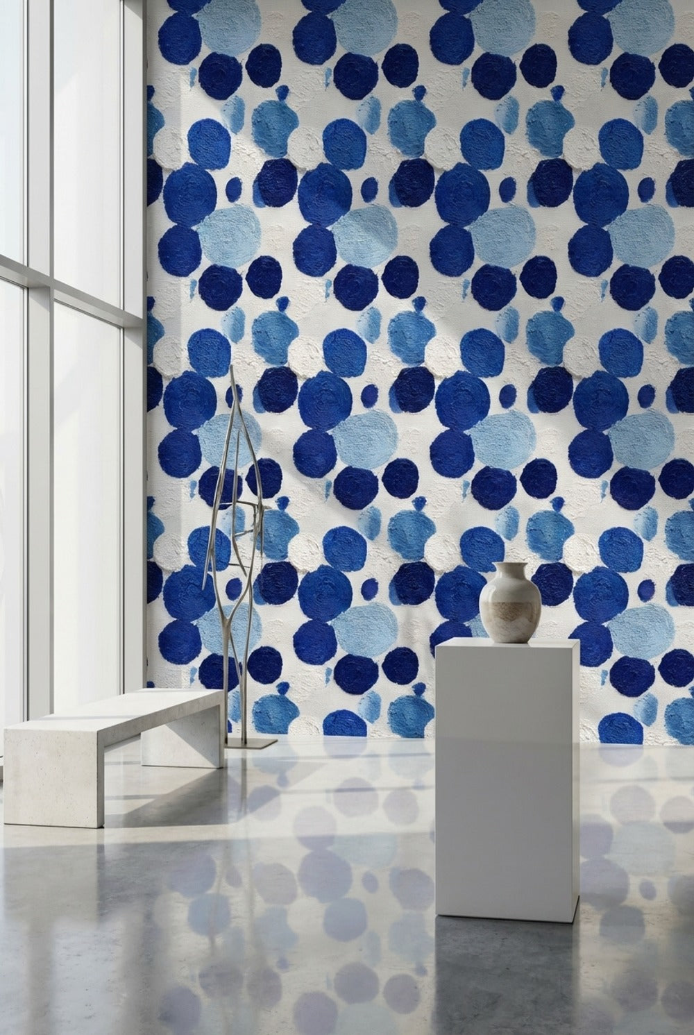 Mavi Noktalı Soyut Duvar Kağıdı Modern Salon Dekoru