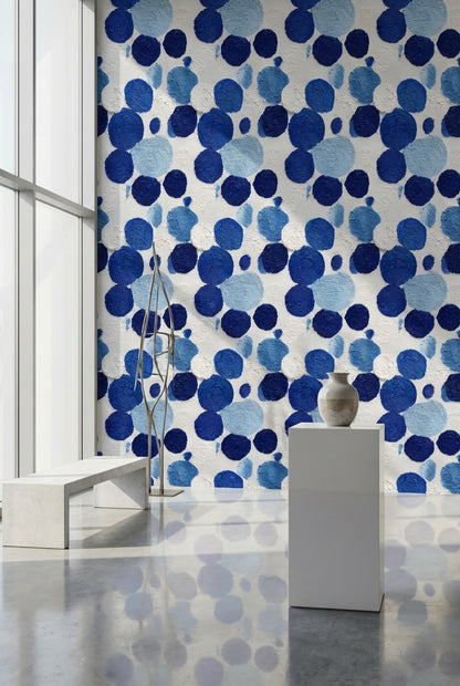 Mavi Noktalı Soyut Duvar Kağıdı Modern Salon Dekoru